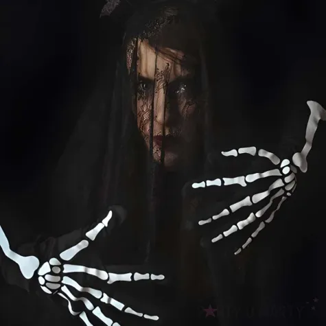 rekawiczki szkielet swiecace w ciemnosci czarny partydeco 39 5 cm