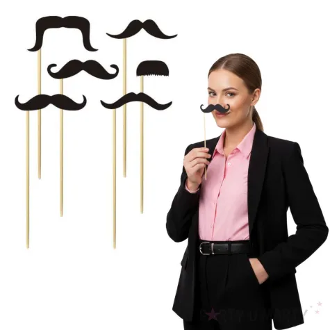 rekwizyty do zdjec na movember fotogadzety na patyczkach wasy czarne meksykanskie 6 szt