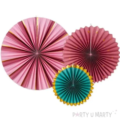 rozeta wiszaca swiateczna rozowy zielony partydeco 26 43 cm 3 szt