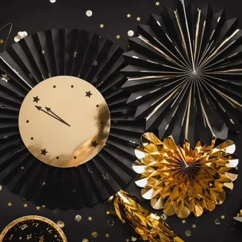 rozeta wiszaca zegar sylwestrowy czarno zloty partydeco 3 szt