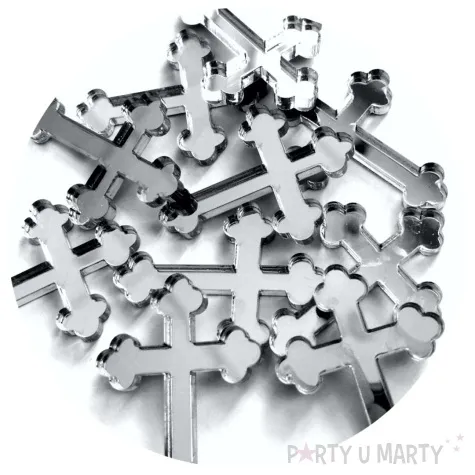 scrapki akrylowe krzyze gotyckie srebrne lustrzane 30 mm 10 szt