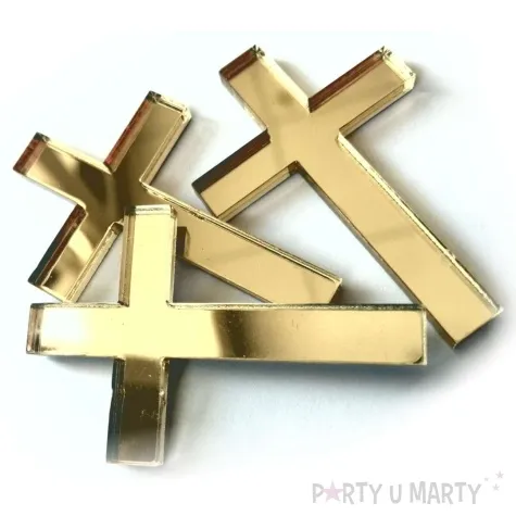 scrapki akrylowe krzyze xl zlote lustrzane 45 mm 3 szt