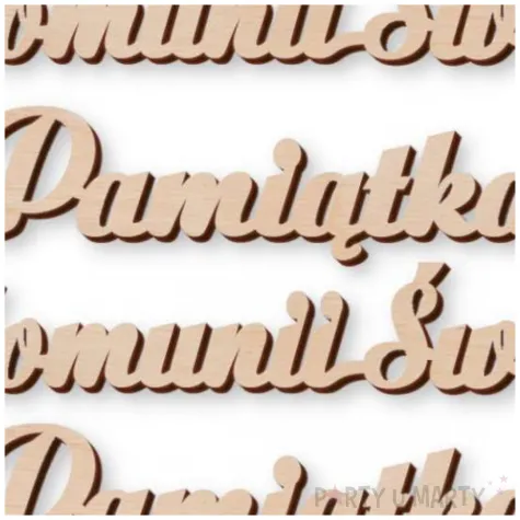 scrapki drewniane napis pamiatka i komunii swietej 90x30mm 3 szt