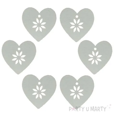 scrapki drewniane serce z kwiatkiem biale 6 szt