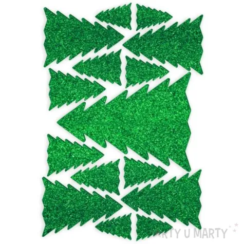 scrapki pvc swiateczne choinki zielony brokat 15 szt