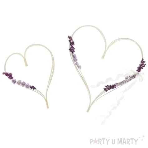 serca rattanowe z fioletowymi bukiecikami 2 szt