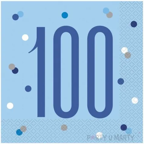 serwetki 100 urodziny glitz grochy niebieskie unique 33 cm 16 szt