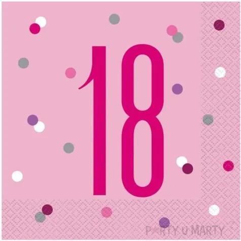 serwetki 18 urodziny glitz grochy rozowe unique 33 cm 16 szt