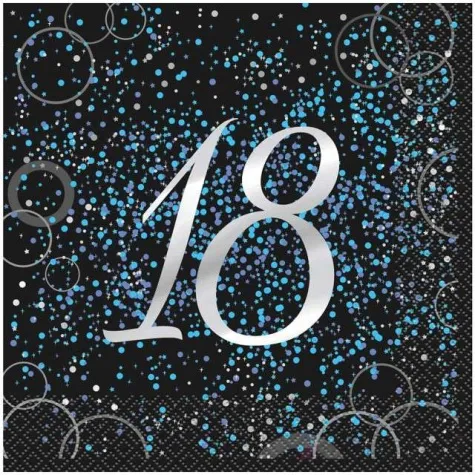 serwetki 18 urodziny glitz unique niebieskie 33 cm 16 szt