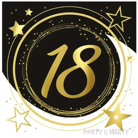 serwetki 18 urodziny gwiazdy czarno zloty guirca 33 cm 12 szt