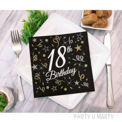 serwetki 18th birthday 18 urodziny czarne godan 33 x 33 cm 20 szt