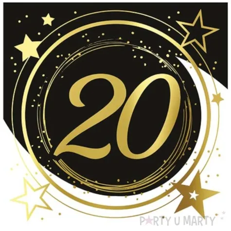 serwetki 20 urodziny gwiazdy czarno zloty guirca 33 cm 12 szt