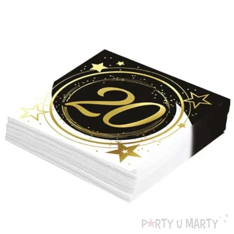 serwetki 20 urodziny gwiazdy czarno zloty guirca 33 cm 12 szt