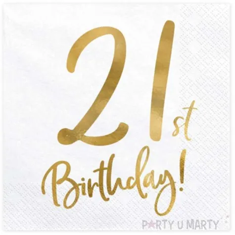 serwetki 21 urodziny 21th birthday partydeco biale 33 cm 20 szt