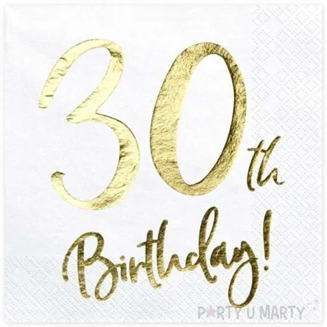 serwetki 30 urodziny 30th birthday partydeco biale 33 cm 20 szt