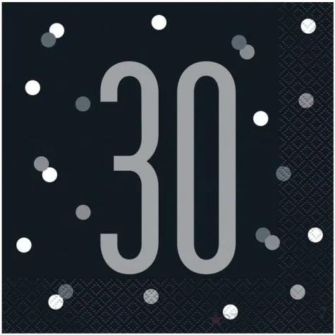 serwetki 30 urodziny glitz grochy czarne unique 33 cm 16 szt