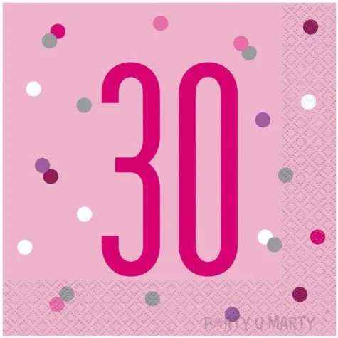 serwetki 30 urodziny glitz grochy rozowe unique 33 cm 16 szt