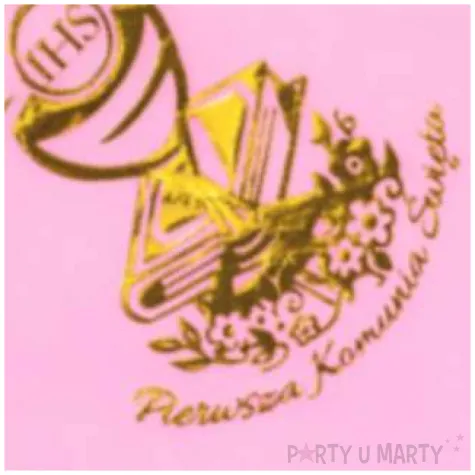 serwetki 33 cm komunia rozowe zloty nadruk 20 szt