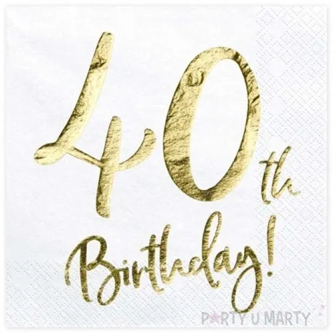 serwetki 40 urodziny 40th birthday partydeco biale 33 cm 20 szt