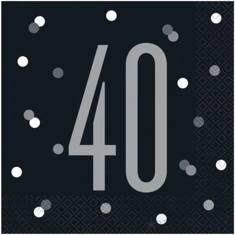 serwetki 40 urodziny glitz grochy czarne unique 33 cm 16 szt