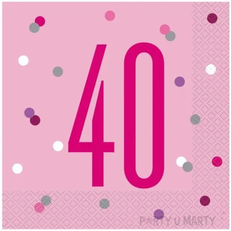 serwetki 40 urodziny glitz grochy rozowe unique 33 cm 16 szt