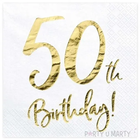 serwetki 50 urodziny 50th birthday partydeco biale 33 cm 20 szt