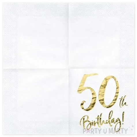 serwetki 50 urodziny 50th birthday partydeco biale 33 cm 20 szt