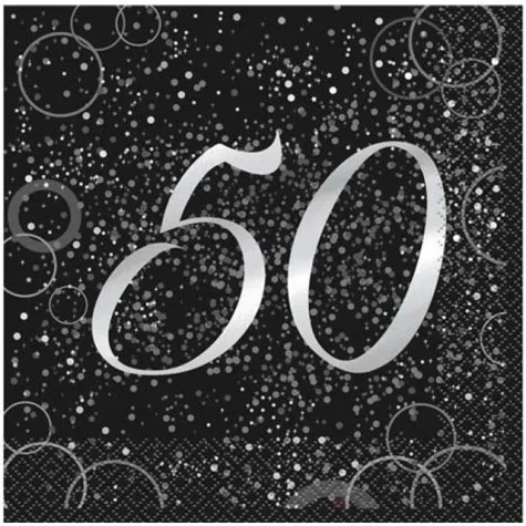 serwetki 50 urodziny glitz unique srebrne 33 cm 16 szt