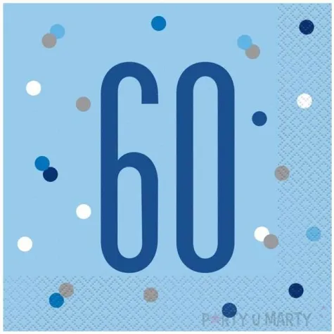 serwetki 60 urodziny glitz grochy niebieskie unique 33 cm 16 szt