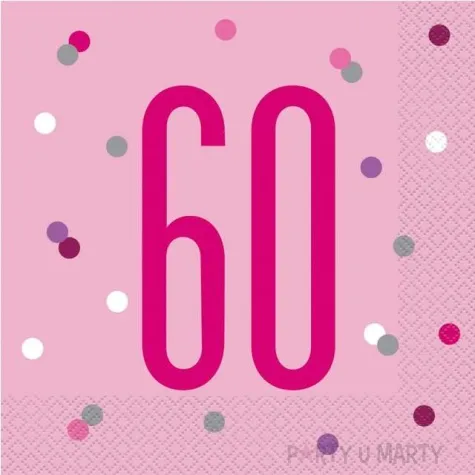 serwetki 60 urodziny glitz grochy rozowe unique 33 cm 16 szt