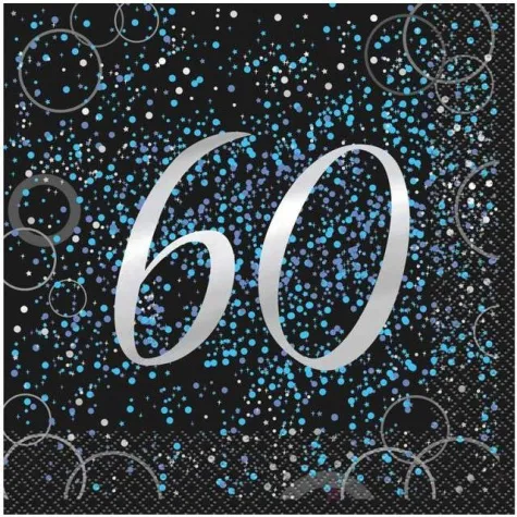 serwetki 60 urodziny glitz unique niebieskie 33 cm 16 szt