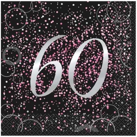 serwetki 60 urodziny glitz unique rozowe 33 cm 16 szt