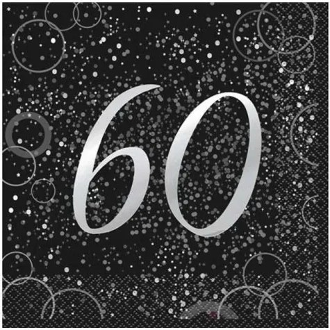 serwetki 60 urodziny glitz unique srebrne 33 cm 16 szt