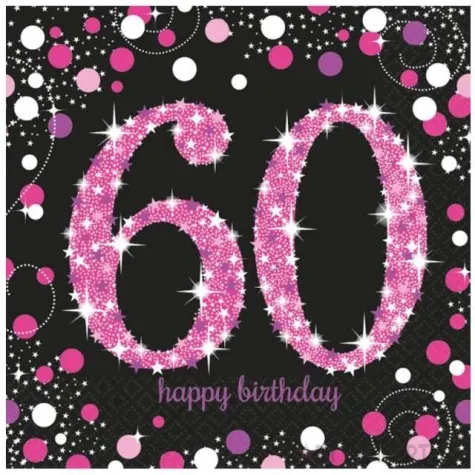 serwetki 60 urodziny sparkling celebrations pink amscan 33 cm 16 szt