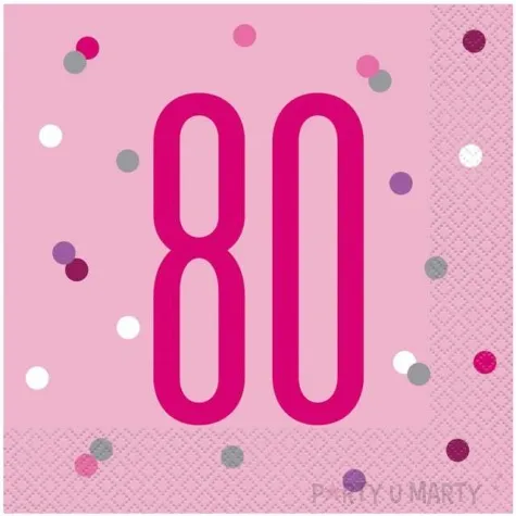 serwetki 80 urodziny glitz grochy rozowe unique 33 cm 16 szt