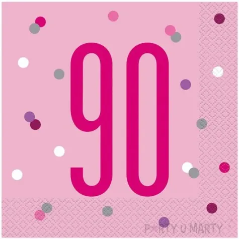 serwetki 90 urodziny glitz grochy rozowe unique 33 cm 16 szt