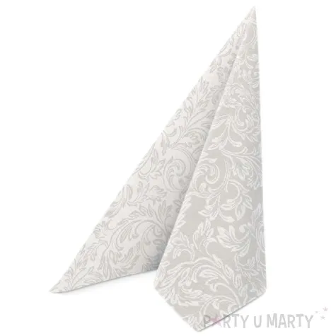 serwetki airlaid barokowe listki srebrny bialy paw 40 cm 50 szt