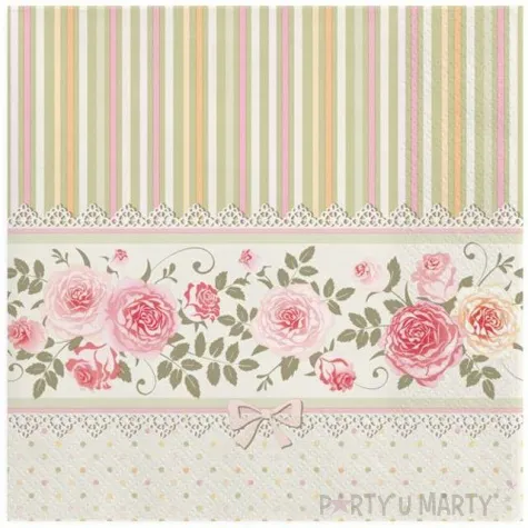 serwetki angielskie roze i paski maki 33 cm 20 szt