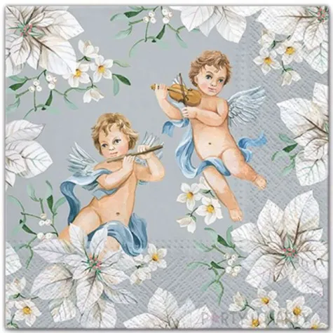 serwetki anioly w kwiatach srebrny paw 33 cm 20 szt