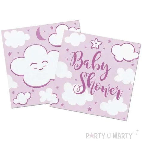 serwetki baby shower chmurki i gwiazdki rozowy jasny folat 25 cm 20 szt