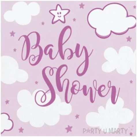serwetki baby shower chmurki i gwiazdki rozowy jasny folat 25 cm 20 szt