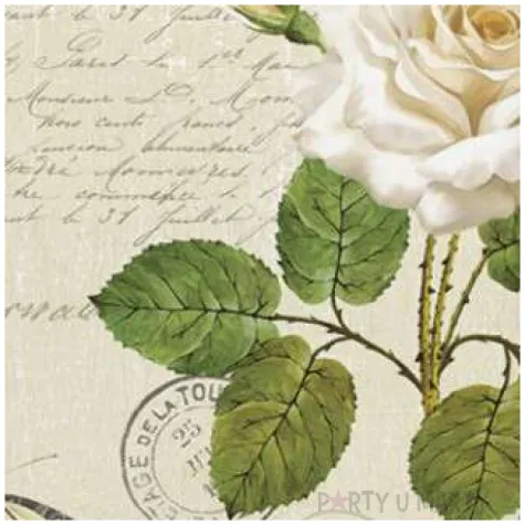 serwetki biala roza z motylkiem maki 33 cm 20 szt