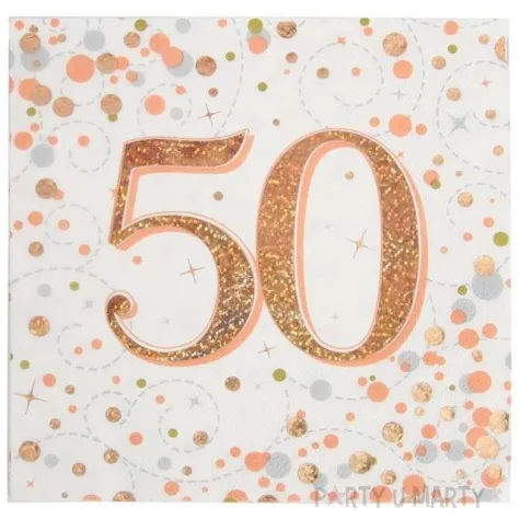 serwetki blyszczace 50 urodziny rozowe zloto oaktree 33 cm 16 szt