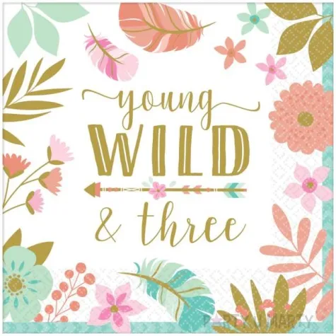 serwetki boho young wild and three urodziny 3 amscan 33 cm 16 szt