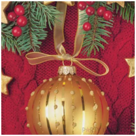 serwetki bombka zlota na czerwonym welnianym tle maki 33 cm 20 szt