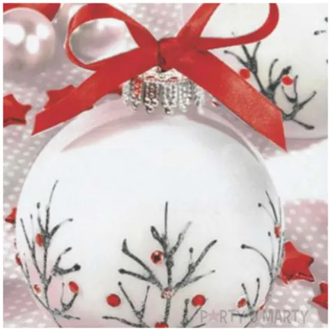 serwetki bombki biale z czerwonymi dodatkami maki 33 cm 20 szt