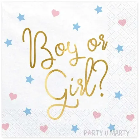 serwetki boy or girl biale partydeco 33 cm 20 szt