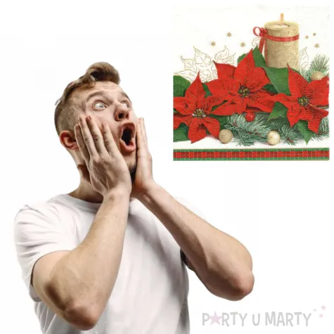 serwetki boze narodzenie poinsencje i swiece 33x33 cm maki 20 szt