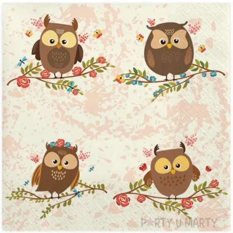 serwetki brazowe sowy na galezi maki 33 cm 20 szt