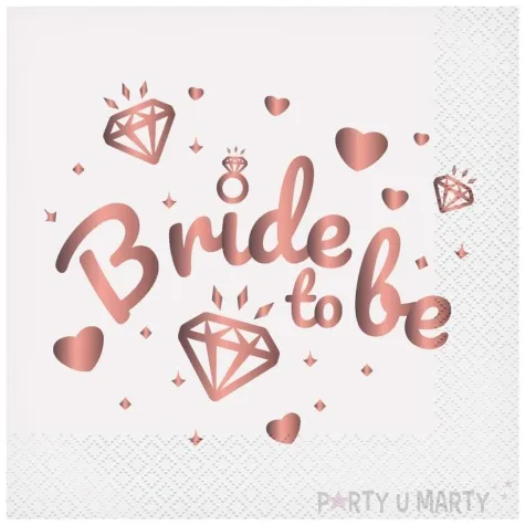 serwetki bride to be diamenty i serduszka bialy godan 33 cm 20 szt